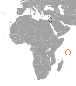 Mapa que indica las ubicaciones de Israel y Seychelles