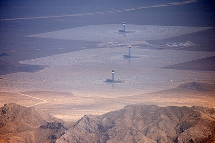 Aerial photograph of Ivanpah Solar Power Facility located on BLM-managed land in the Mojave Desert
