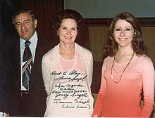 Jerry Siegel, his wife Joanne, and daughter Laura (1976) Jerry Siegel with his wife & daughter.jpg