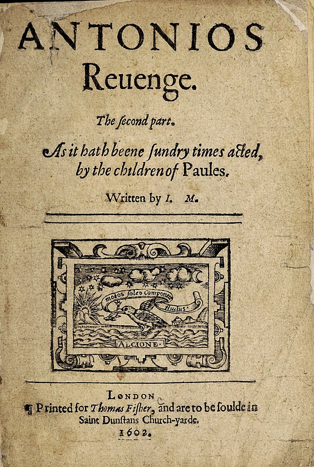 Title page of the first edition of Antonio's Revenge (1602)