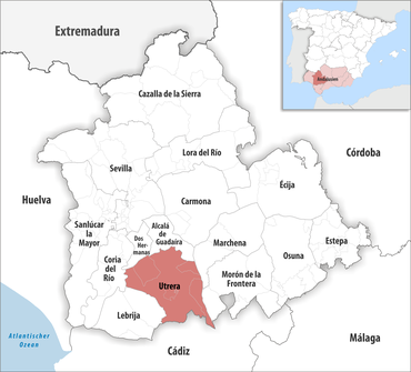 Die Lage des Gerichtsbezirk Utrera in der Provinz Sevilla