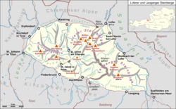 Les chaînons et les sommets des massifs de Lofer et Leogang.