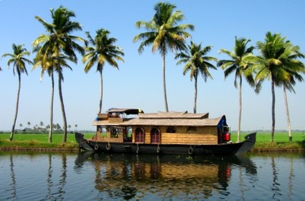 A typical houseboat floating down the backwaters near Alappuzha