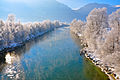 English: View from the Drava bridge upstream to the south Deutsch: Blick von der Draubrücke flussaufwärts nach Süden