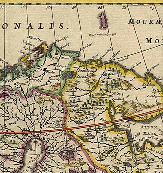 A Dutch map of Finnmark (1660), showing the border between Norway, Sweden and Russia. Kola Peninsula map from 1660.jpg