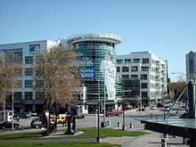 KOMO's present broadcast facility, formerly known as Fisher Plaza, completed in 2001. The broadcast portion of the complex was opened in June 2000. Komo Studio.JPG