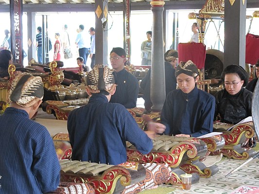 Javanese gamelan being played in Keraton Yogyakarta, Indonesia, on 25 October 2009