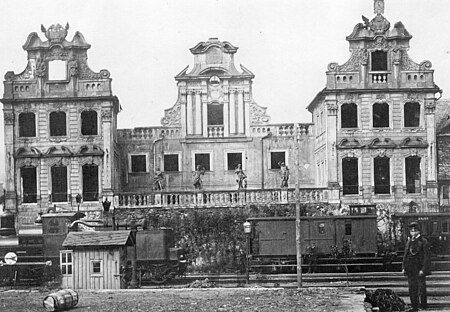 Löhrsches Haus während dem Abbruch, Rheinstraße (1874)