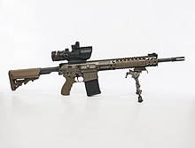 A British L129A1 sharpshooter rifle with a TA648-308 6x48 ACOG fitted L129A1 Sharpshooter rifle MOD 45162218.jpg