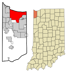 Obszary włączone i nieposiadające osobowości prawnej w Lake County Indiana Gary Highlighted.svg