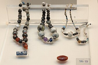 Glass, faience, amethyst and carnelian beads, 15th century BCE. Asine, Chambre Tomb V.