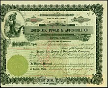 Share of the Liquid Air, Power & Automobile Co., issued 30. August 1900 Liquid Air, Power & Automobile Co 1900.jpg
