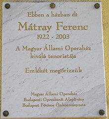 Memortabulo pri Ferenc Mátray