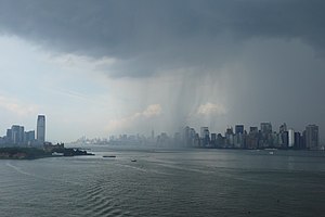 Rain over the Hudson River with the Manhattan ...
