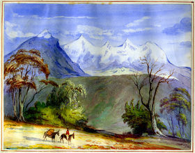 Nevado del Quindio, province du Cauca : aquarelle de Manuel María Paz en 1853.