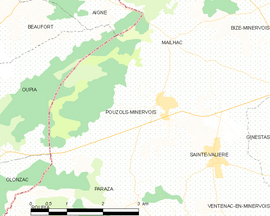 Mapa obce Pouzols-Minervois