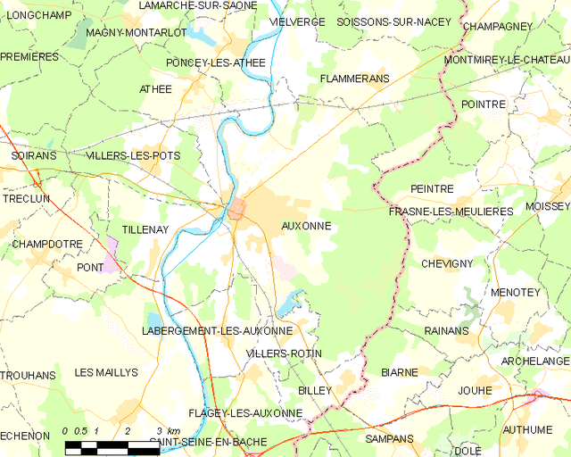 Poziția localității Auxonne