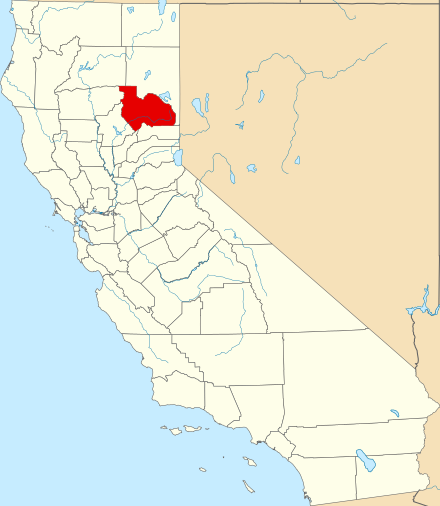 Location of Plumas County in California Map of California highlighting Plumas County.svg