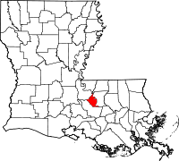 ウェストバトンルージュ郡の位置を示したルイジアナ州の地図