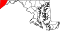 Harta statului Maryland indicând comitatul Garrett