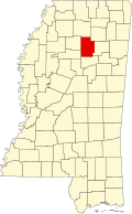 Kort over Mississippi med Calhoun County markeret