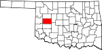 Map of Oklahoma highlighting Custer County.svg