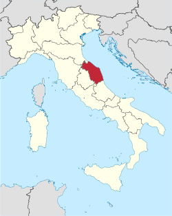 แผนที่ประเทศอิตาลีแสดงที่ตั้งของแคว้นมาร์เค