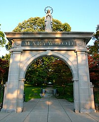The Memorial Arch, built in 1902, marks the entrance to the original Motherhouse, which was the location of St. Mary's Seminary. Maryarch.jpg