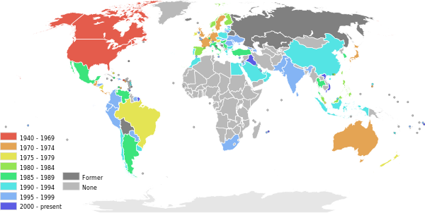Countries with McDonald's restaurants, showing their first year with a restaurant