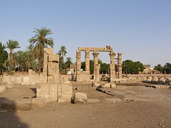 View of the ruins of the Temple of Montu at Medamud dating to the Ptolemaic and Roman period.