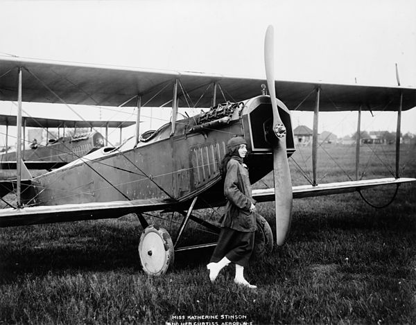 Katherine Stinson and her Curtiss airplane.