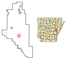 Monroe County Arkansas Obszary zarejestrowane i nie posiadające osobowości prawnej Holly Grove Highlighted 0532800.svg