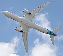 Planform view of a 787-9 showing its 9.6 wing aspect ratio and 32deg wing sweep N1015X Air Tahiti Nui Boeing 787-9 Dreamliner 33.jpg