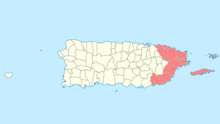 National Register entries listed below are found in the highlighted 16 municipalities of Puerto Rico. NRHP list - eastern PR.png