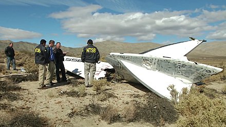 NTSB Go-Team inspects a tail section of VSS Enterprise