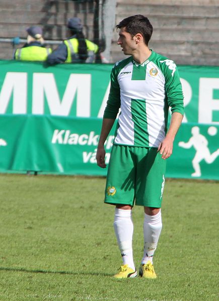Hammarby midfielder Nahir Besara wearing the 2013 home kit.