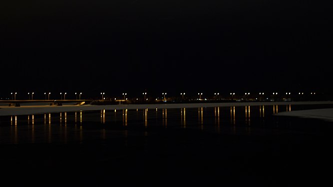 River reflecting street lights