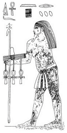 Oldest and rare surviving depiction of Nepri (or Neper) as an age mature man with the iconic 3 grain-symbol above his head as depiction