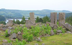 Ruins of North America Farm, with Langsett Reservoir behind North America Farm ruins.jpg