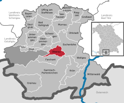 Läget för Oberau i Landkreis Garmisch-Partenkirchen