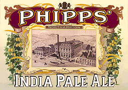 A 19th-century poster for Phipps India Pale Ale showing the Northampton Brewery on Bridge Street, now the site of Carlsberg UK Old Phipps IPA Claret sharpened.jpg
