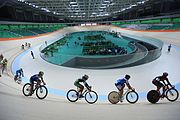 Description de l'image Olympic Velodrome in Barra Olympic Park tested the track 25.06.16 1.jpg.