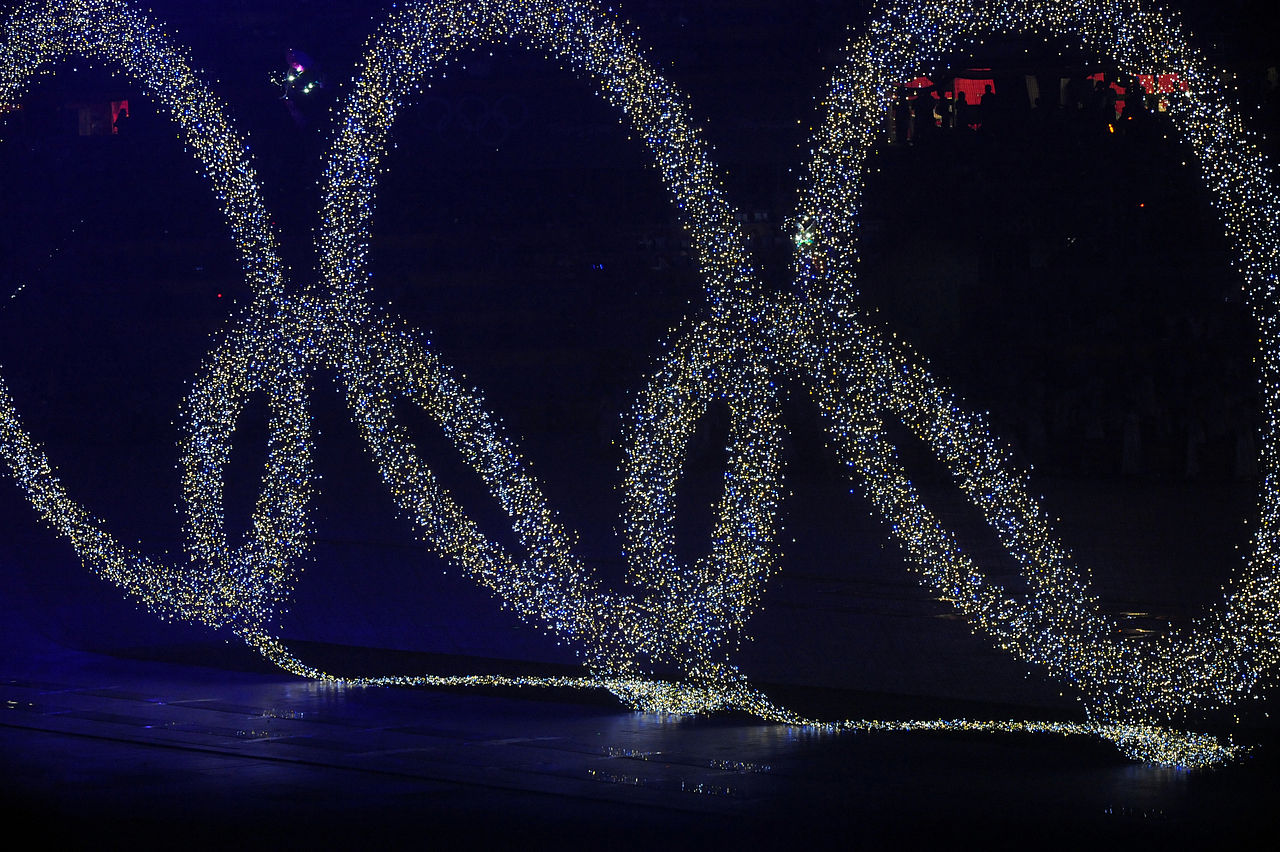 Image of THE OLYMPIC RINGS ARE ILLUMINATED AT WINTER OLYMPICS OPENING  CEREMONY,