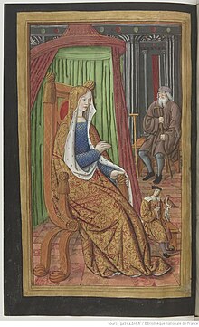 Laërte, Pénélope et Télémaque. Miniature de Robinet Testard extraite des Epistres d'Ovide (traduction d'Octavien de Saint-Gelais, 1496-1498), BnF (Cote : Français 875)