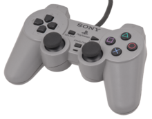An image showing a video game controller for Sony's PlayStation console.