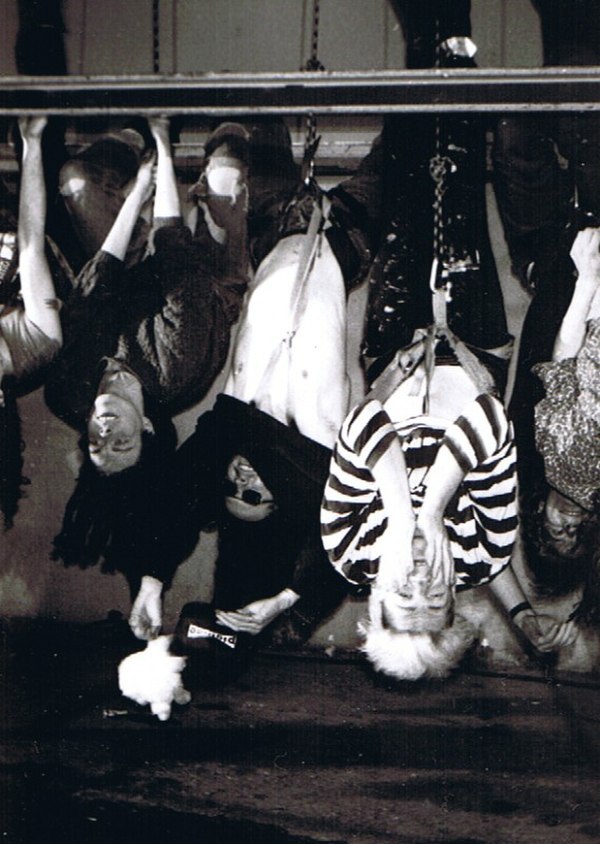 Members of Pigface in 1991 in Palo Alto, California; left to right: Chris Connelly, Nivek Ogre, Martin Atkins