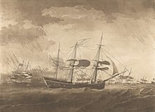 The Lady Juliana struck by Lightning in the Gulf of Mexico Plate I. The Lady Juliana struck with Lightning in the Gulf of Florida - 16th Septr 1782 RMG PY8431 (cropped).jpg