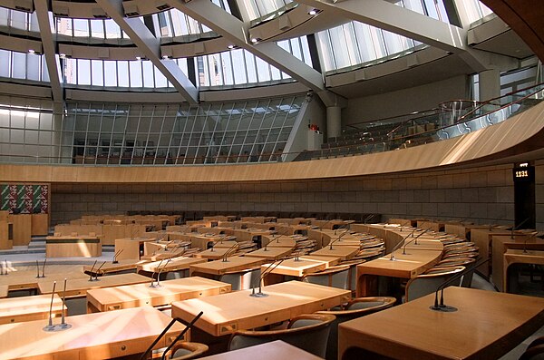 Plenary Chamber (before its renovation in 2012). The view is of the SPD seating area.