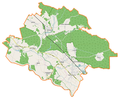 Mapa konturowa gminy Popielów, blisko centrum na dole znajduje się punkt z opisem „Popielów”