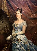 Portrait painting of María de las Mercedes de Orleans (wife of King Alfonso XII of Spain) by José Denis Belgrano.jpg
